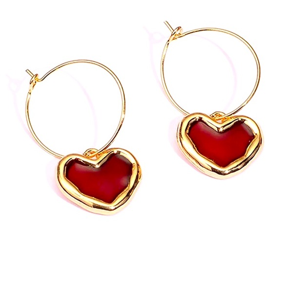 Heart Hoop Charm Earrings - Picture 6 of 6